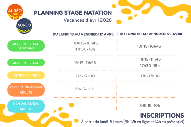 Les stages de natation - vacances d'avril 2026